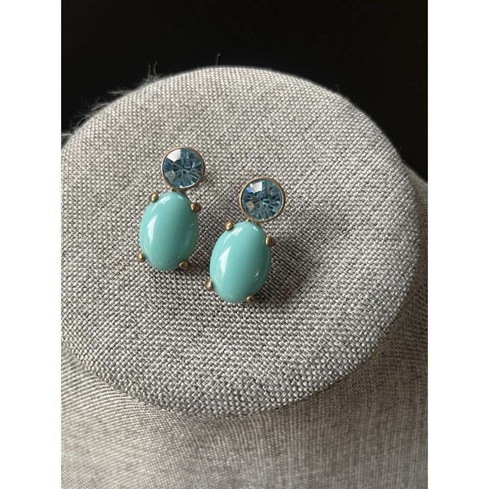 Womens Pierced Earrings Blue Rhinestone Cabochon Oval Career Easter Cocktail